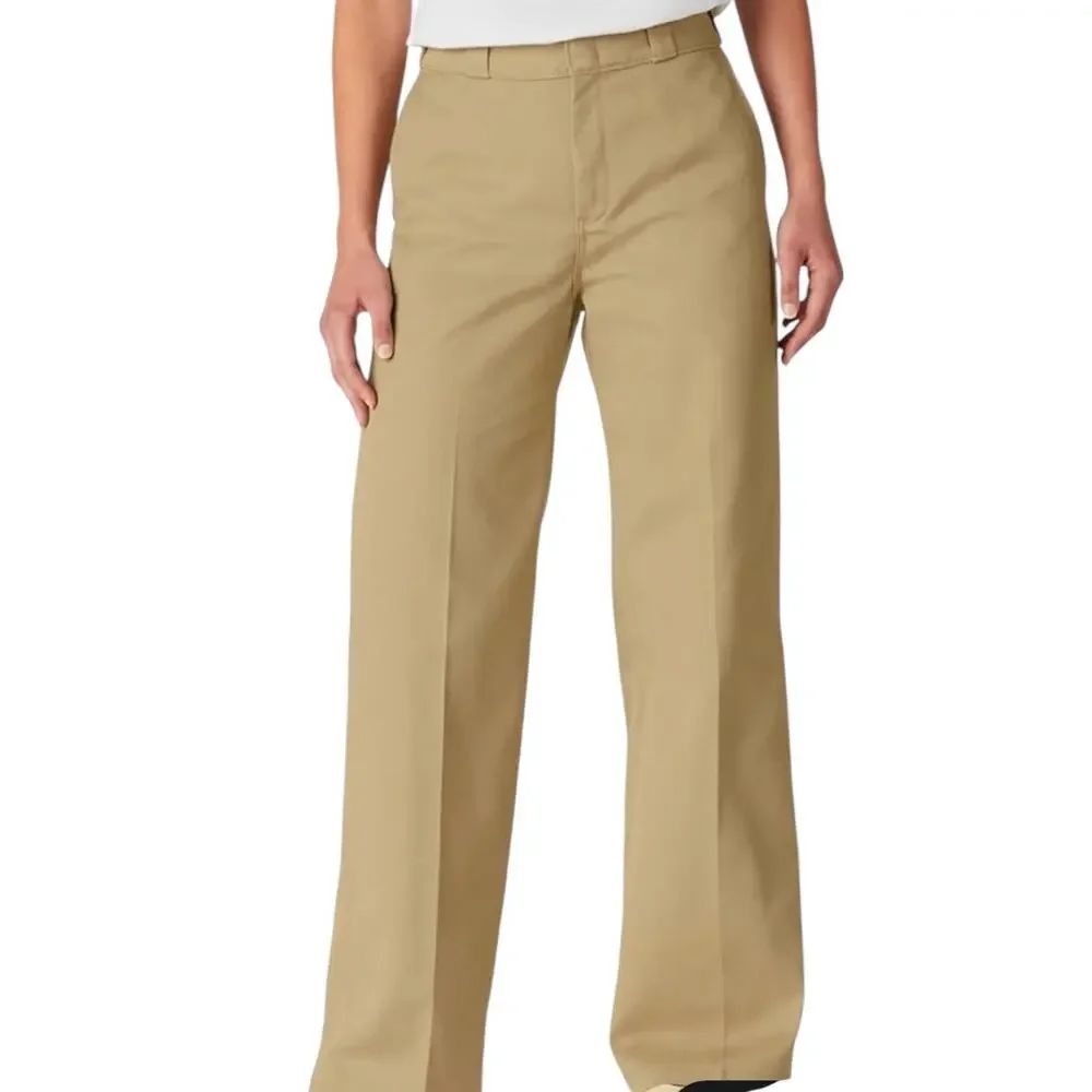 Dickies Women's Wide Leg Twill Pants Khaki Size 27 Regular Workwear High Rise